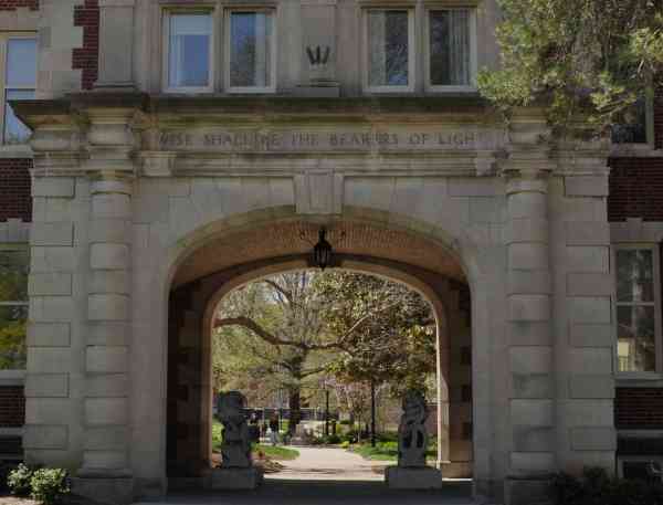 The School of Journalism archway on the Mizzou campus.