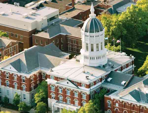 Aerial view of Jesse Hall on Mizzou's campus.