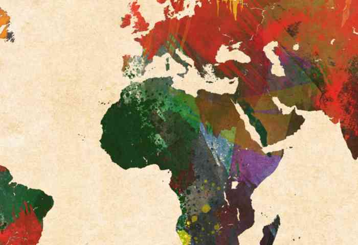a multi-color map of the continents 