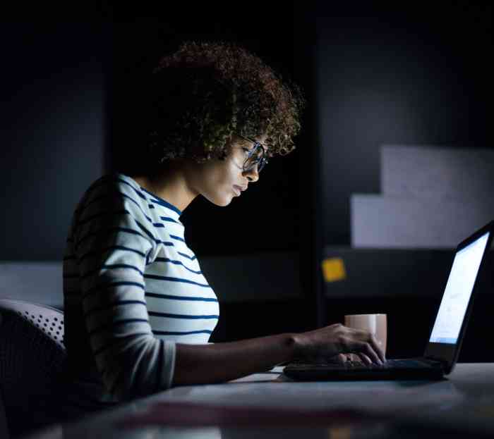 Student working at night.