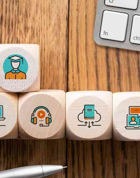 Wood blocks depicting various communication career paths.