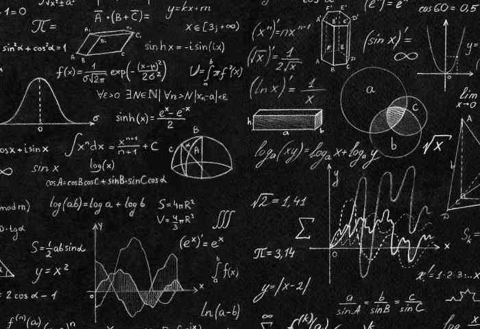 various geometric equations on a blackboard 