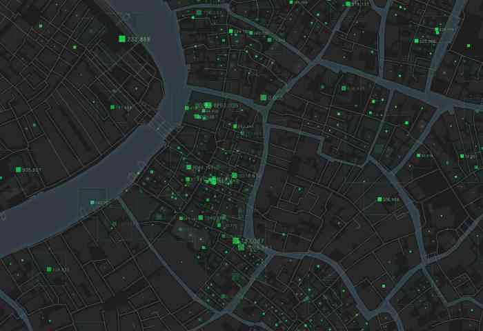 a map of a city with green data points overlaid