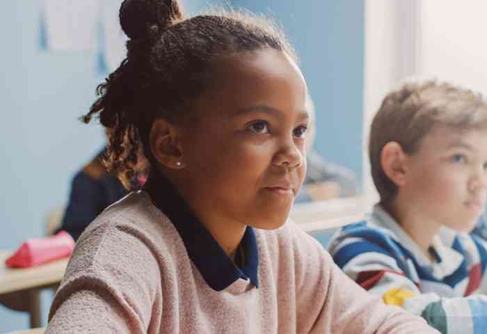 Grade school students in class.