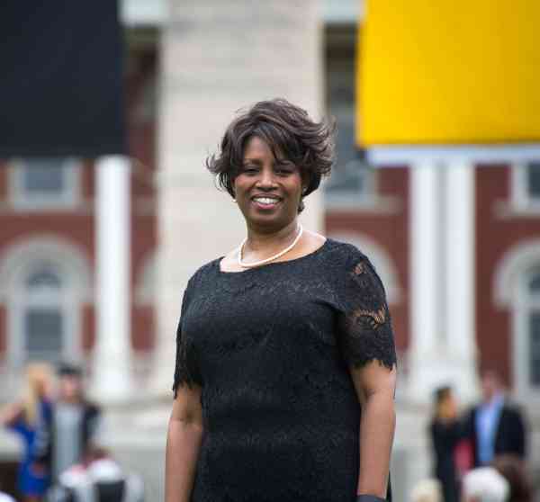 Janeth Todd, DNP, in front of the Mizzou columns.