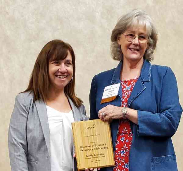 Laurie Wallace, director of veterinary programs and associate teaching professor accepts the award from UPCEA Board President, Lisa Templeton.