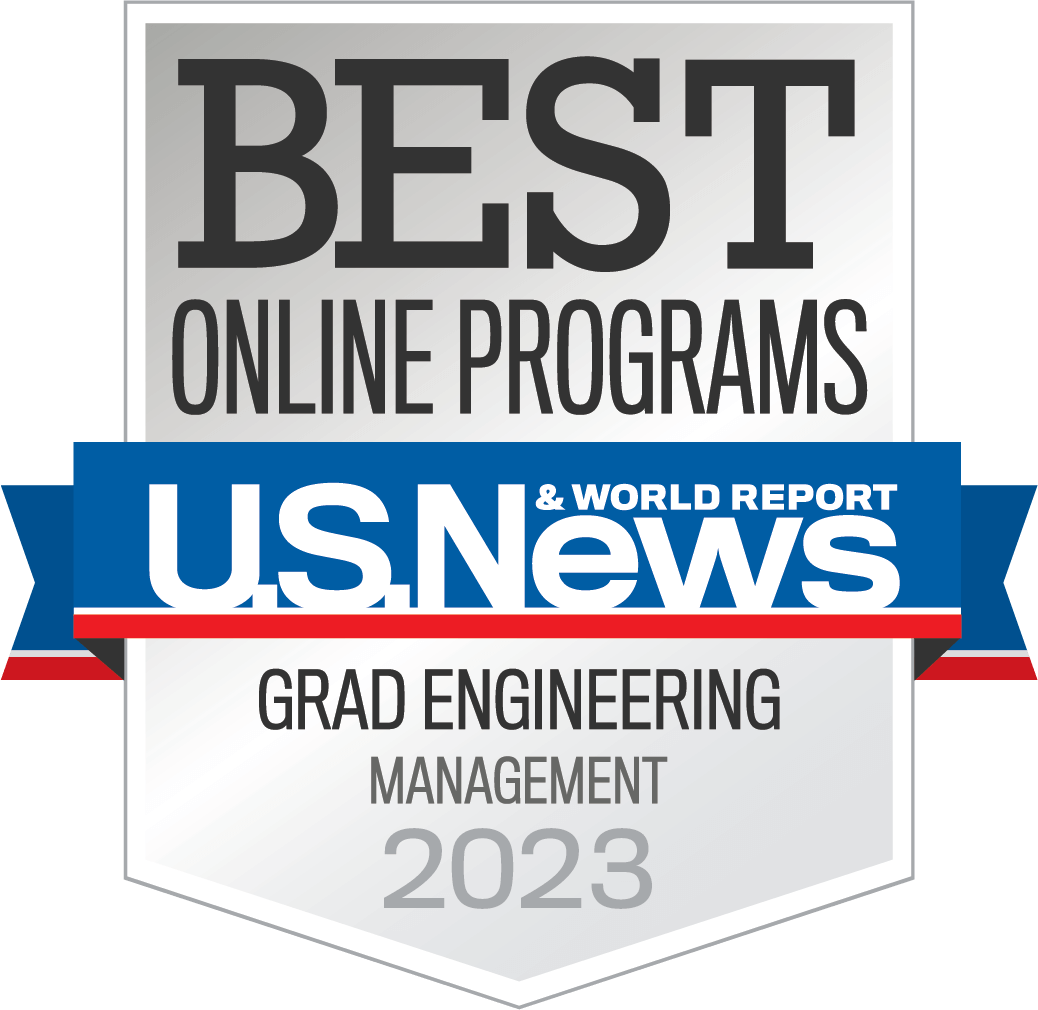 Best Online Programs U.S. News and World Report Grad Engineering Management 2023 Badge.